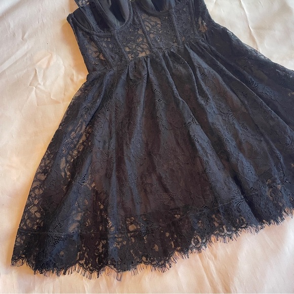 NEW! Fleur Du Mal- Black Flare Lace Mini Dress Size 0 See Through LBD - Picture 5 of 10